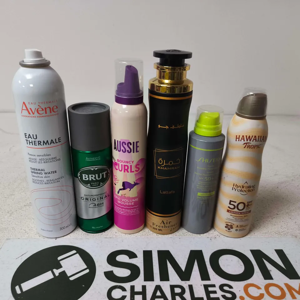 APPROXIMATELY 8 ASSORTED AEROSOLS TO INCLUDE BRUT , SHISEDO AND AUSSIE