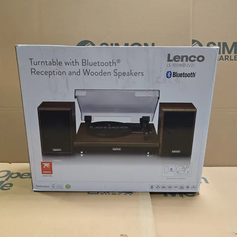 BOXED LENCO LS-100WD V2 BELT DRIVE TURNTABLE WITH WOODEN SPEAKERS
