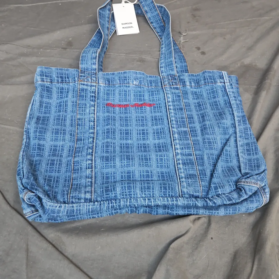 DAMSON MADDER DENIM TOTE BAG WITH RED EMBROIDERY