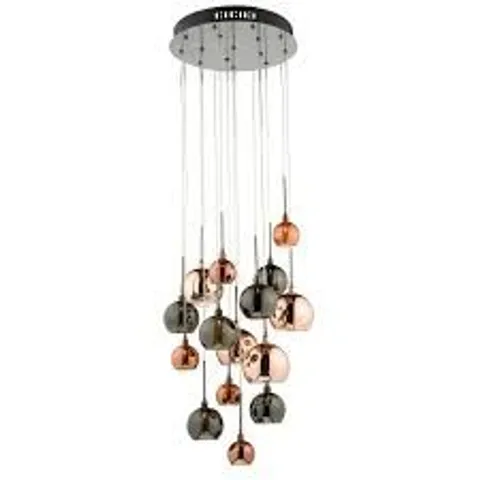 BOXED DÄR AURELIA 15LT CLUSTER PENDANT BLACK CHROME & COPPER/BRONZE GLASS