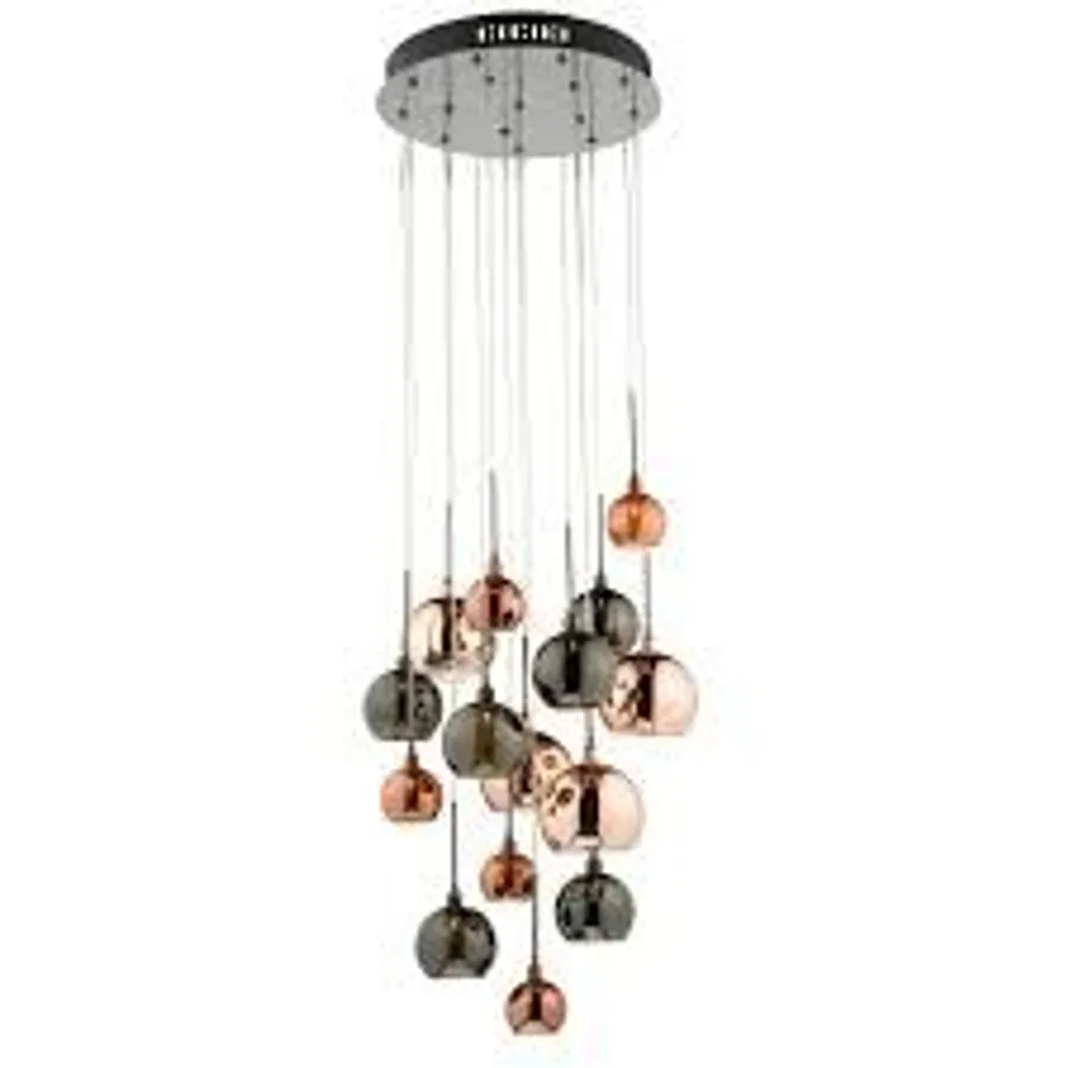 BOXED DÄR AURELIA 15LT CLUSTER PENDANT BLACK CHROME & COPPER/BRONZE GLASS