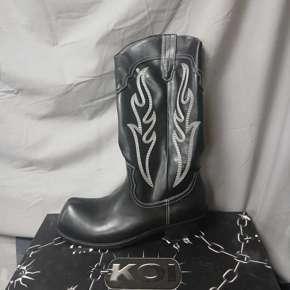 KOI CRYPTEK MEN'S SNUB NOSE TALL COWBOY BOOTS – BLACK, UK 11 