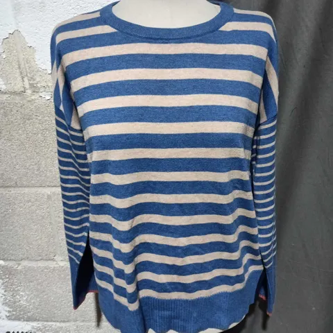 THE WHITE STUFF BLUE & BEIGE STRIPED KNIT JUMPER - SIZE 14