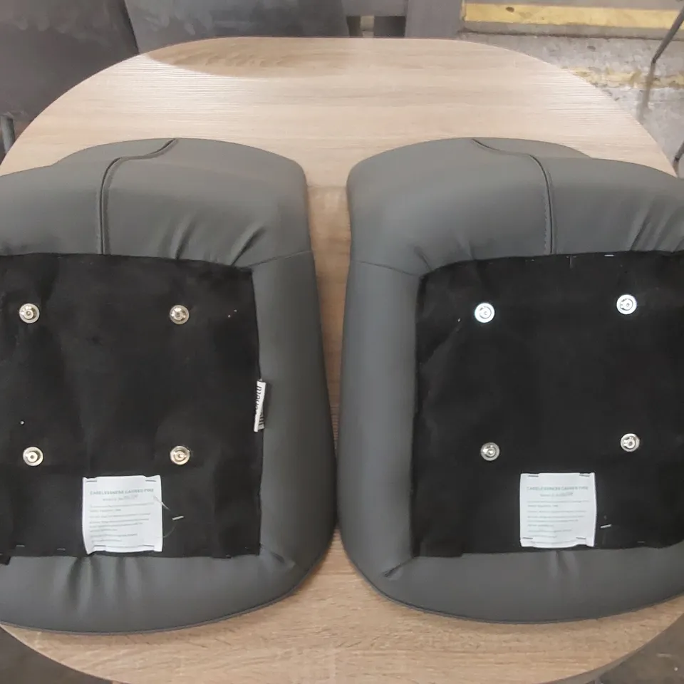 PAIR OF LUMOS DARK GREY FAUX LEATHER STAINLESS STEEL GAS LIFT BAR STOOLS