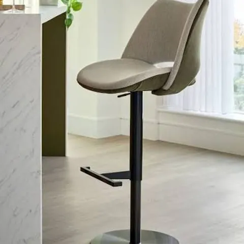 BOXED BRONWYN NATURAL FABRIC AND MOCHA VELVET GAS LIFT BAR STOOL