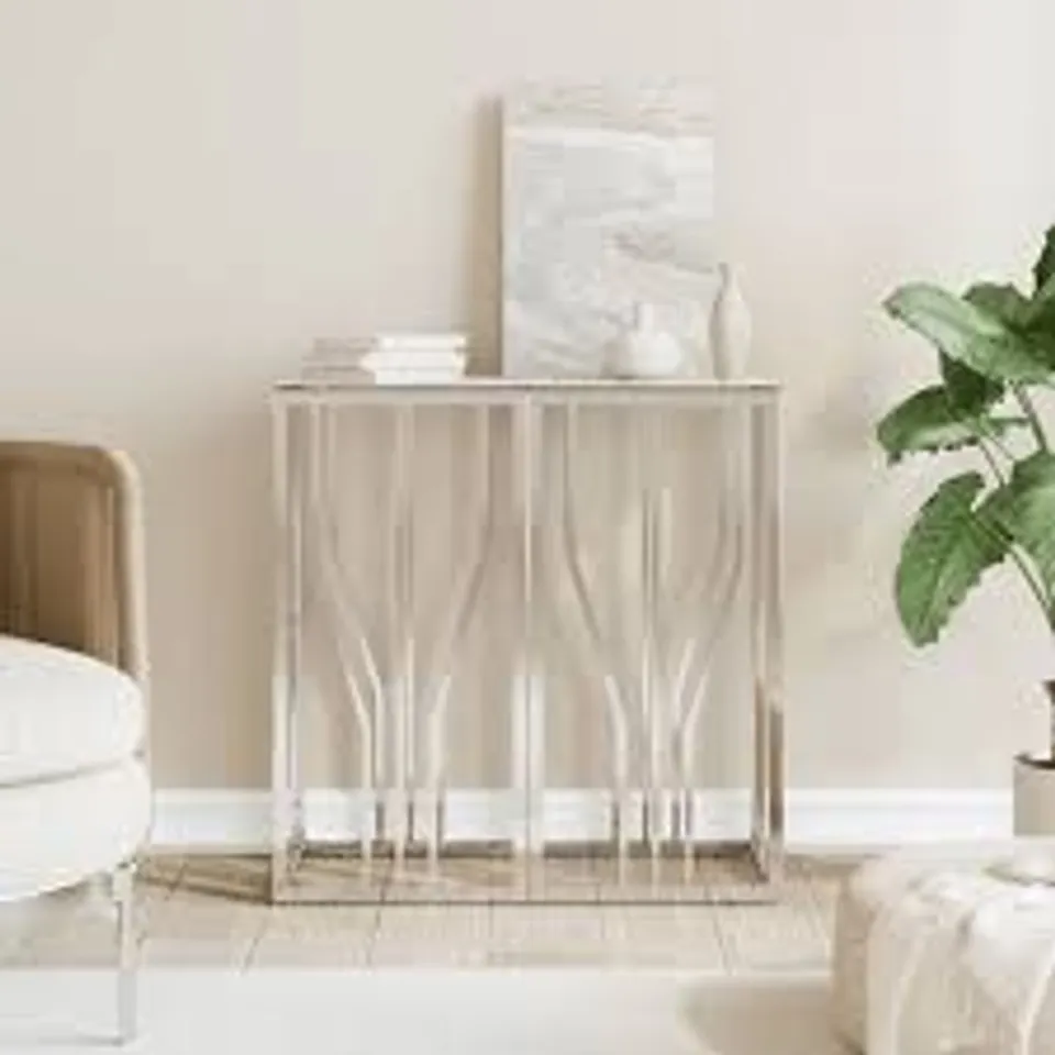 BOXED VIDAXL CONSOLE TABLE SILVER 70X30X70 CM STAINLESS STEEL AND GLASS (1 BOX)