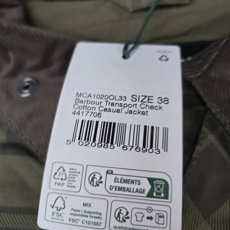 BARBOUR TRANSPORT CHECK COTTON CASUAL JACKET – UK 38