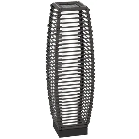 BOXED OUTSUNNY RATTAN SOLAR FLOOR LAMP, 68CM TALL OUTDOOR GARDEN LANTERN PATHWAY LIGHT & DECORATIVE LIGHTING WITH AUTO ON/OFF LED LIGHTS, GREY