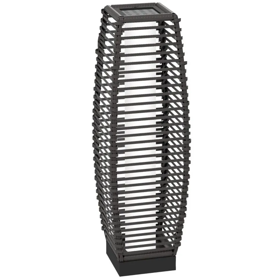 BOXED OUTSUNNY RATTAN SOLAR FLOOR LAMP, 68CM TALL OUTDOOR GARDEN LANTERN PATHWAY LIGHT & DECORATIVE LIGHTING WITH AUTO ON/OFF LED LIGHTS, GREY