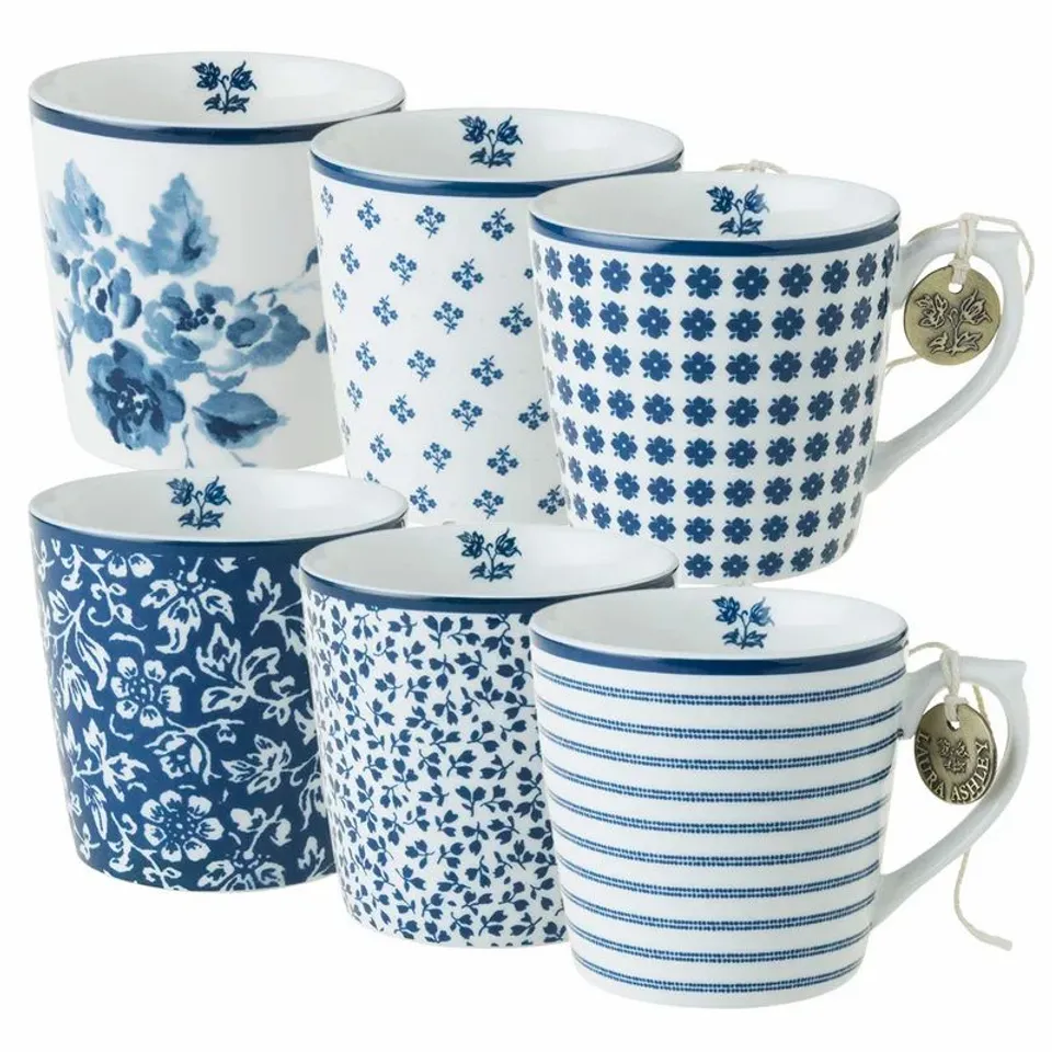 MIXED DESIGNS 6 PIECE BONE CHINA MUG 