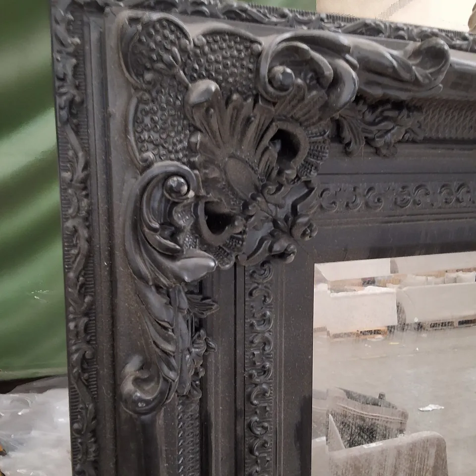 LARGE DECORATIVE WOODEN FRAMED MIRROR IN BLACK - FRAME DIMENSIONS 96 X 182CM