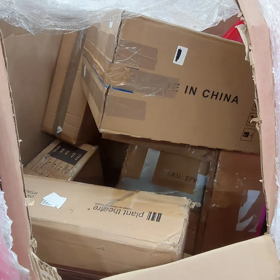 PALLET OF ASSORTED HOUSEHOLD ITEMS AND CONSUMER PRODUCTS. INCLUDES; KIDS SCOOTER, DEHUMIDIFIER, MAGNET DARTBOARD, BOXED FURNITURE ETC 