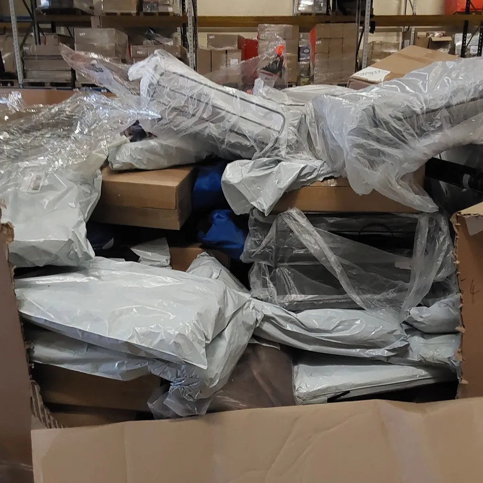 PALLET TO CONTAIN ASSORTED HOUSEHOLD ITEMS AND CONSUMER PRODUCTS. INCLUDES SPOOKY CANDY BAGS, DISH DRYING RACKS, TENTS ETC