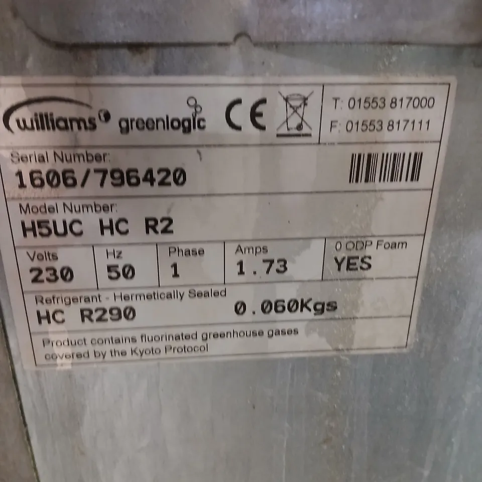 WILLIAMS GREENLOGIC H5UC HC R2 COMMERCIAL REFRIGERATOR – STAINLESS STEEL