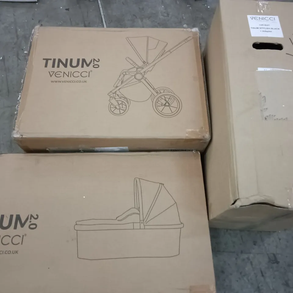 BOXED VENICCI TINUM 2.0 PRAM AND CAR SEAT SET IN BLACK - 3 BOXES