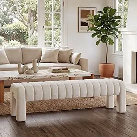BOXED ZESTHOUSE 160CM EXTRA LONG OTTOMAN BENCH, CHANNEL TUFTED END OF BED BENCH | LINEN UPHOLSTERED SEAT