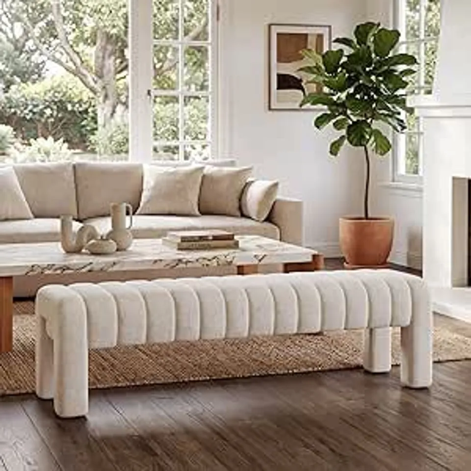 BOXED ZESTHOUSE 160CM EXTRA LONG OTTOMAN BENCH, CHANNEL TUFTED END OF BED BENCH | LINEN UPHOLSTERED SEAT