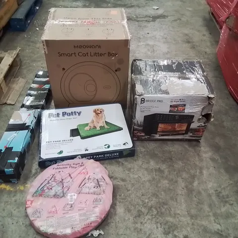 PALLET CONTAINING ASSORTED PRODUCTS INCLUDING: AUTOMATIC SMART CAT LITTER BOX, 30L DIGITAL AIR FRYER OVEN, NEO 3-TIER ELECTRIC CLOTHES DRYER, PET POTTY, WATER BRUSH ECT