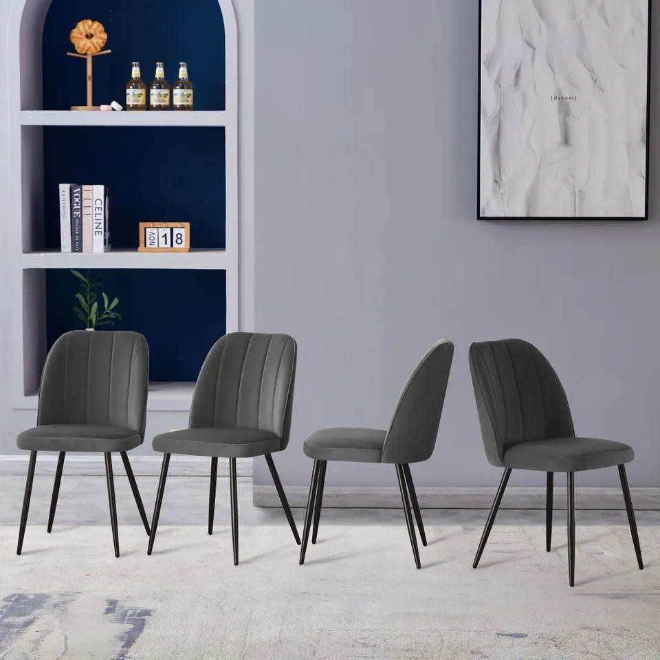 BOXED SET OF 4 BAREZ VELVET UPHOLSTERED ARMLESS DINING CHAIRS WITH ADJUSTABLE - GREY