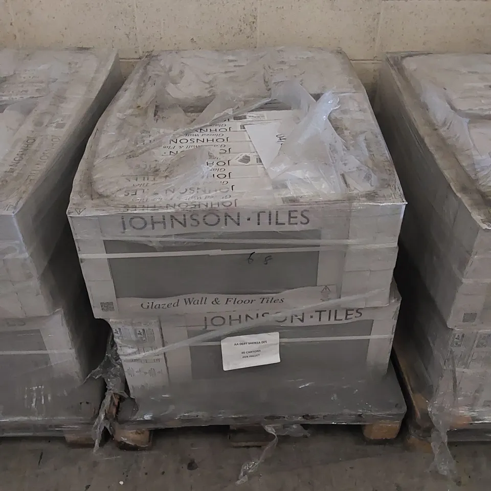 PALLET TO CONTAIN APPROX 40 X PACKS OF JOHNSON TILES SHERWOOD SMOKE GLAZED WALL & FLOOR TILES - 5 TILES PER PACK // TILE SIZE: 597 X 297 X 10mm