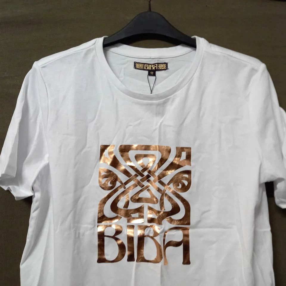 BIBA BOLD LOGO T-SHIRT IN WHITE - SIZE 12