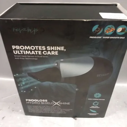 BOXED REVAMP PROFESSIONAL PROGLOSS HYDRO SHIELD SHINE SMART SENSOR AND DUAL IONIC HAIR DRYER GRA-DR-6000-GB