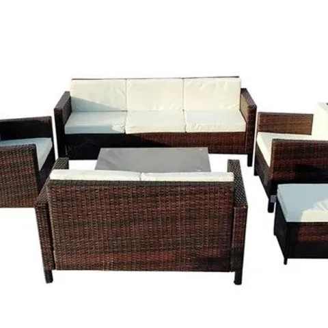 BOXED 8-SEATER GREENWICH RATTAN SET - BROWN (2 BOXES)