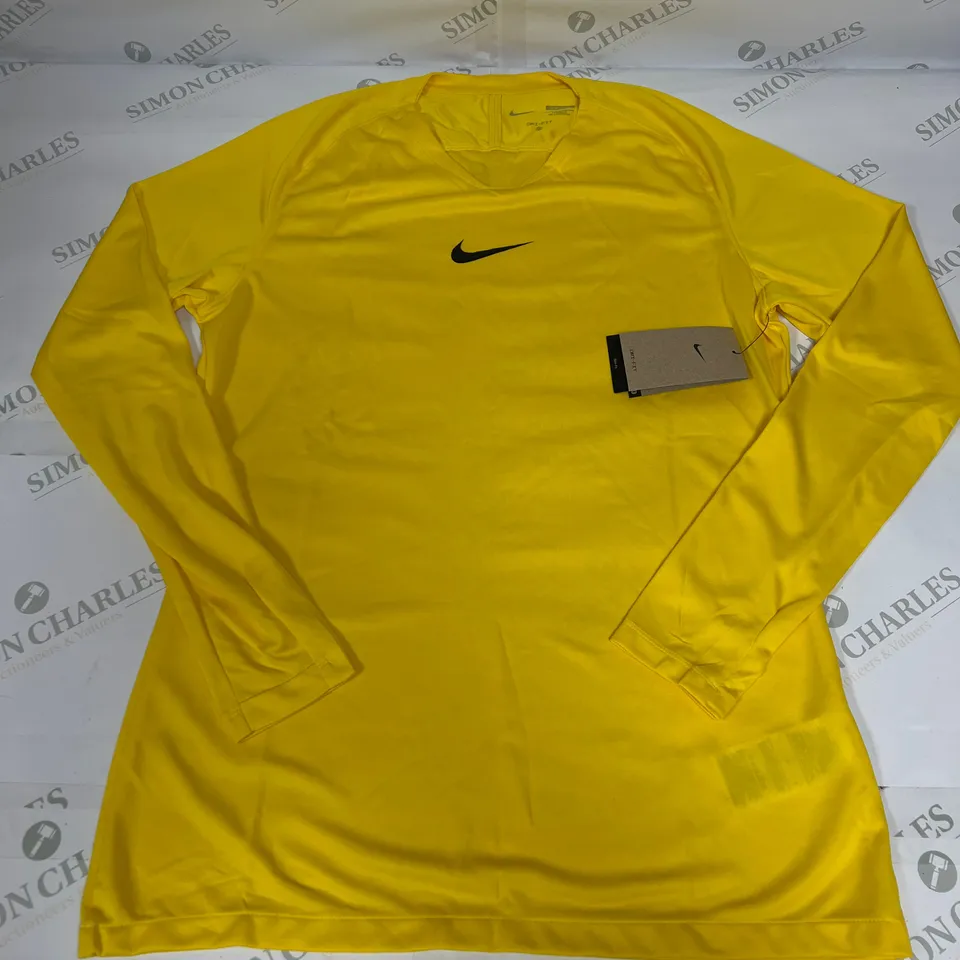 NIKE DRI-FIT LONG SLEEVED SLIM FIT TOP IN YELLOW SIZE L