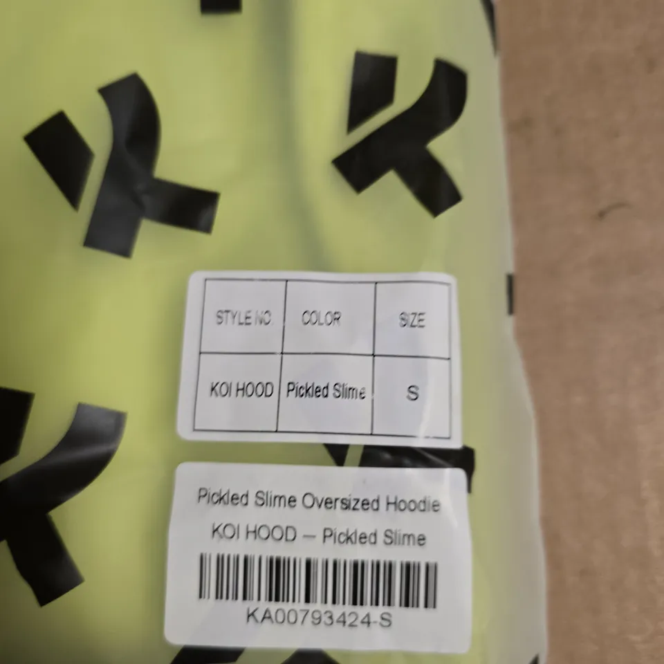KOI HOODIE – PICKLED SLIME OVERSIZED HOODIE, SIZE S - APPROX 10