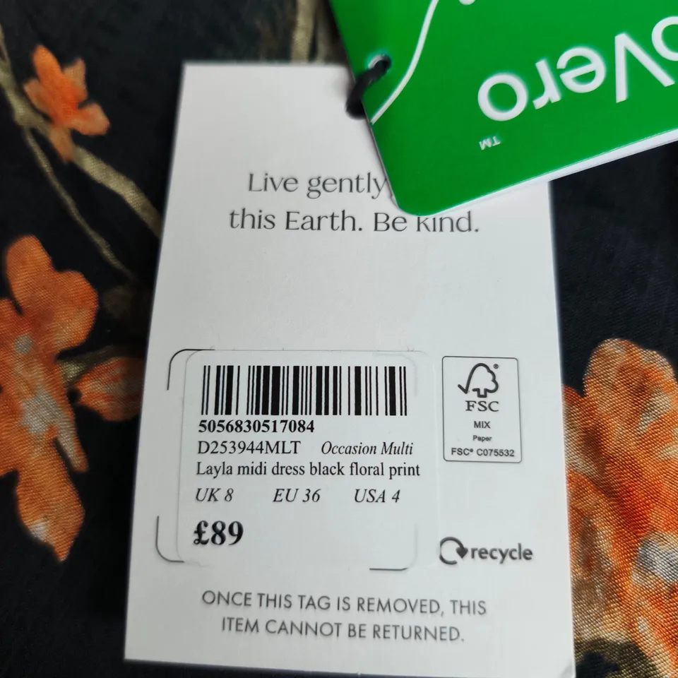 NOBODY'S CHILD LAYLA MIDI DRESS – BLACK FLORAL PRINT, UK 8