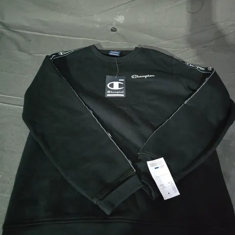 CHAMPION BLACK SWEATSHIRT WITH TAPE TRIM – SIZE 13 YRS