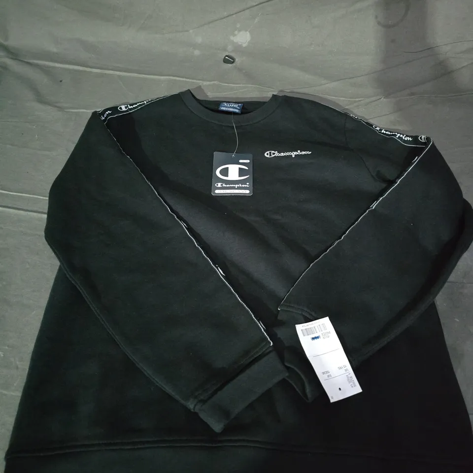 CHAMPION BLACK SWEATSHIRT WITH TAPE TRIM – SIZE 13 YRS