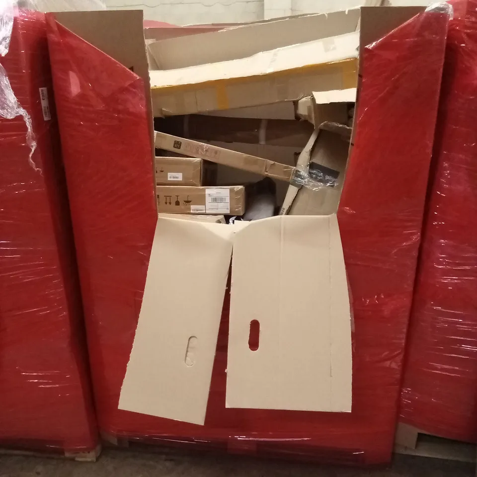 PALLET OF ASSORTED HOUSEHOLD GOODS AND PRODUCTS TO INCLUDE; COMMODE TOILET CHAIR, TOILET SEAT, BLINDS, LED BATHROOM MIRRORS ETC