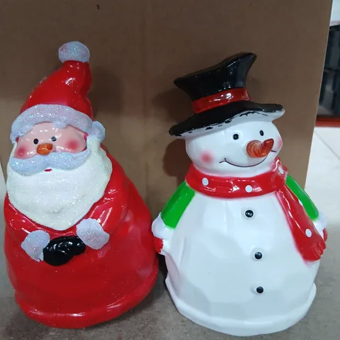 TWELVE BOXED CHRISTMAS SHOP SET OF 2 COLOUR CHANGING SANTA AND SNOWMAN