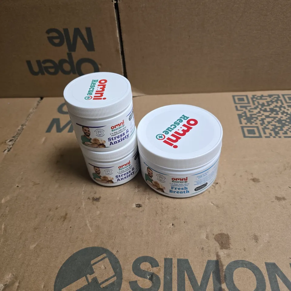 3 X OMNI RESCUE SOFT CHEW SUPPLEMENTS FOR DOGS: STRESS AND ANXIETY + FRESH BREATH