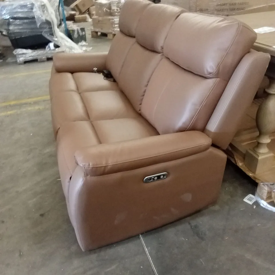 WINDSOR POWERGLIDE 3 SEATER REAL LEATHER POWER RECLINER SOFA - TAN