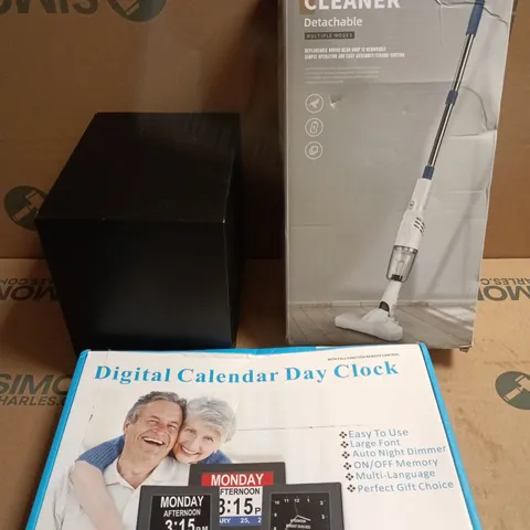APPROXIMATELY 10 ASSORTED ELECTRICAL ITEMS TO INCLUDE VACUUM CLEANER, DAY CLOCK, SPEAKER ETC