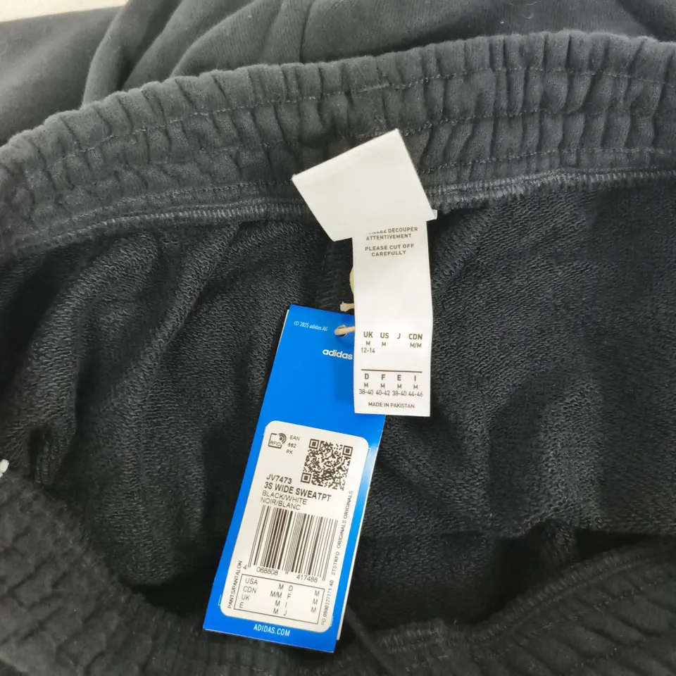 ADIDAS BLACK WIDE SWEATPANTS WITH 3-STRIPES, UK 12-14