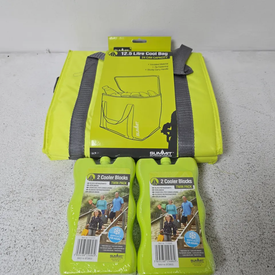 SUMMIT OUTDOOR LEISURE 12.5 LITRE COOL BAG WITH 2 COOLER BLOCKS TWIN PACK