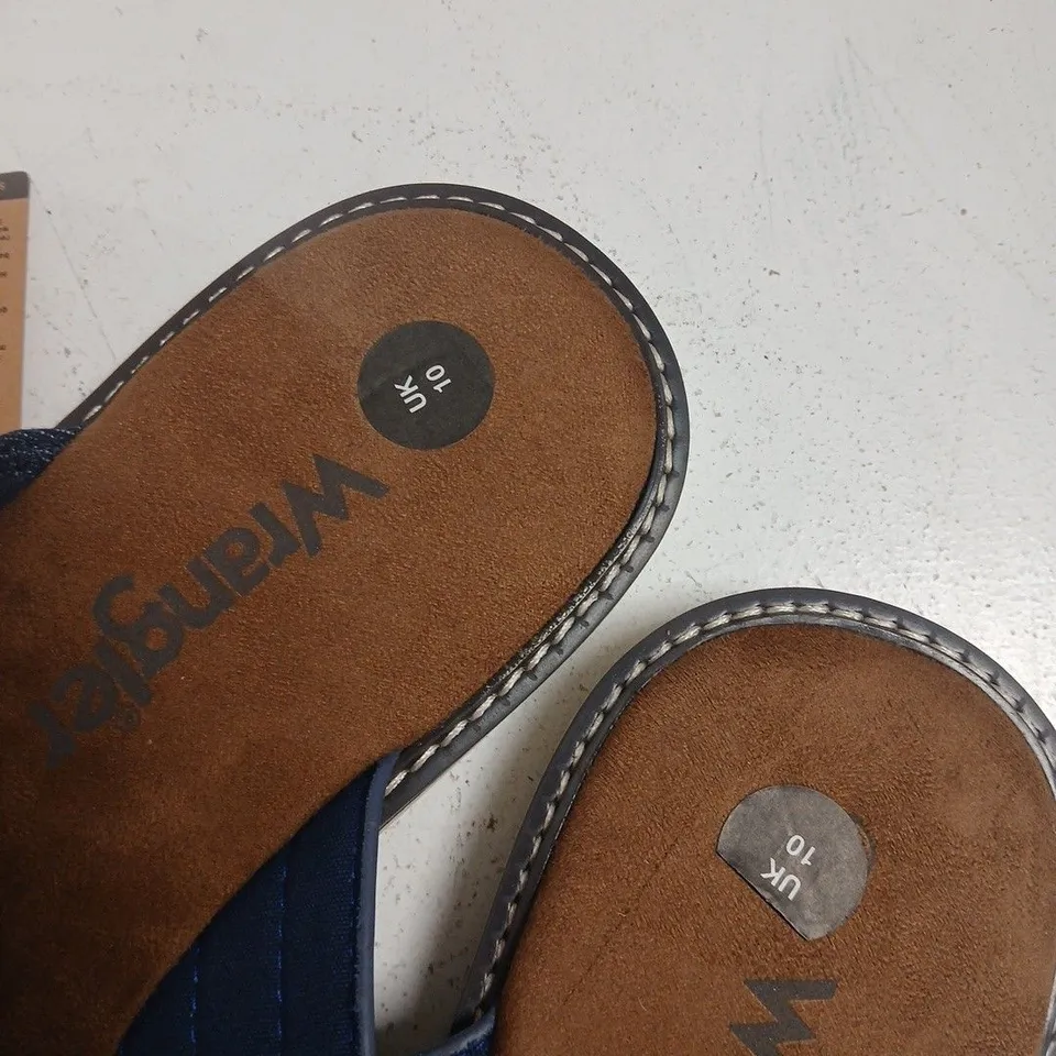 WRANGLER DENIM SANDALS – BLUE STRAPS, BROWN FOOTBEDS, UK 10