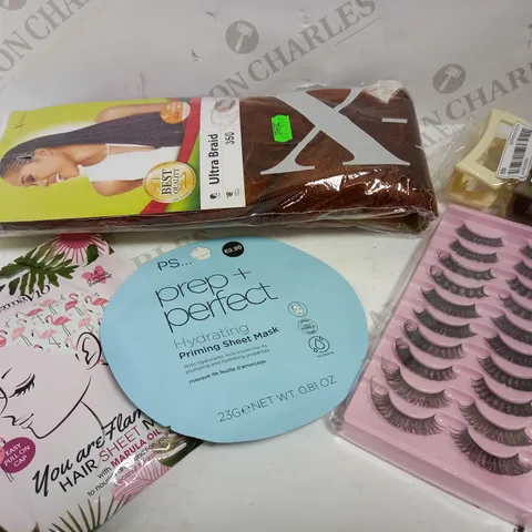 LOT OF APPROXIMATELY 12 ASSORTED HEALTH & BEAUTY ITEMS, TO INCLUDE HAIR MASK, LASHES, HAIR BRAIDS, ETC