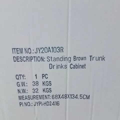 BRAND NEW HOMESDIRECT365 FREE STANDING BROWN TRUNK DRINKS CABINET