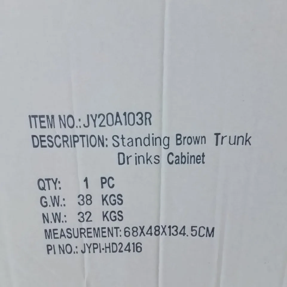 BRAND NEW HOMESDIRECT365 FREE STANDING BROWN TRUNK DRINKS CABINET 