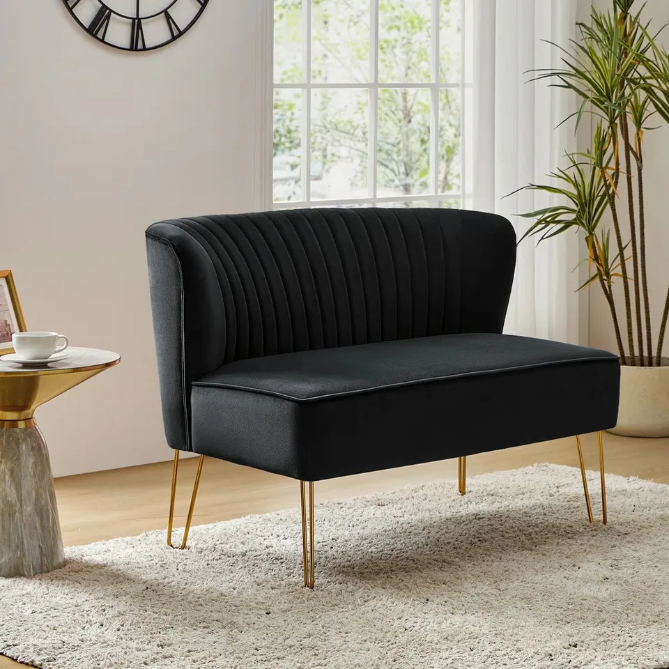 BOXED NOEMI 114CM CURVED BACK 2-SEAT LOVESEAT WITH METAL LEGS 