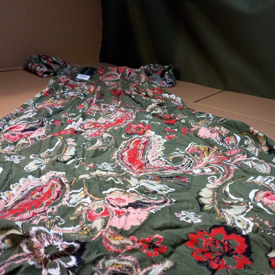 DOROTHY PERKINS KHAKI/FLORAL OFF SHOULDER MIDI SHOULDER - SIZE 10