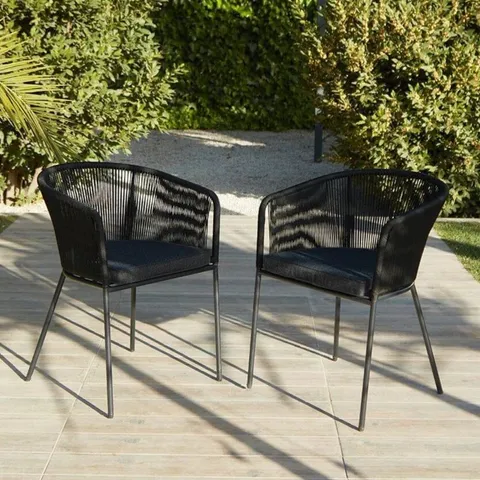 BOXED BLACK ROPE CHAIR WITH CUSHIONS - SET OF 2