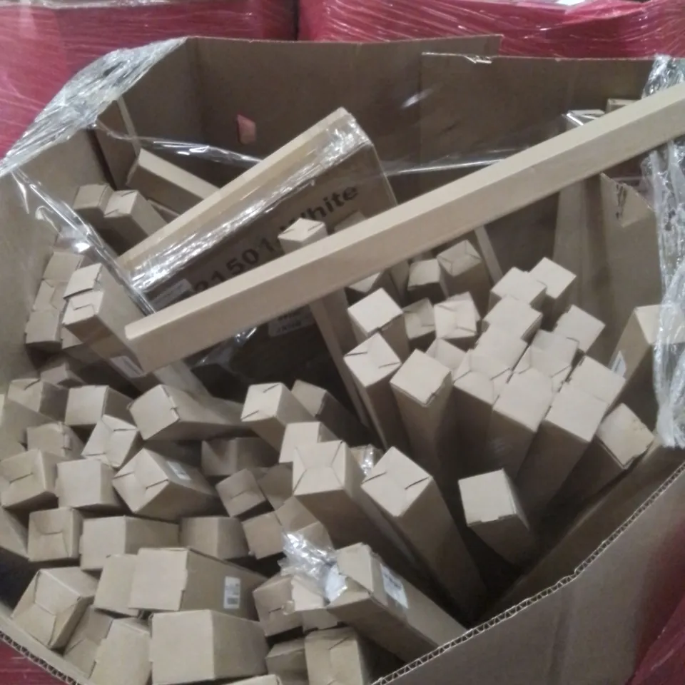 PALLET OF ASSORTED HOUSEHOLD GOODS AND FURNITURE TO INCLUDE; LARGE QUANTITY OF SHOWER CURTAINS (SIZES VARY)