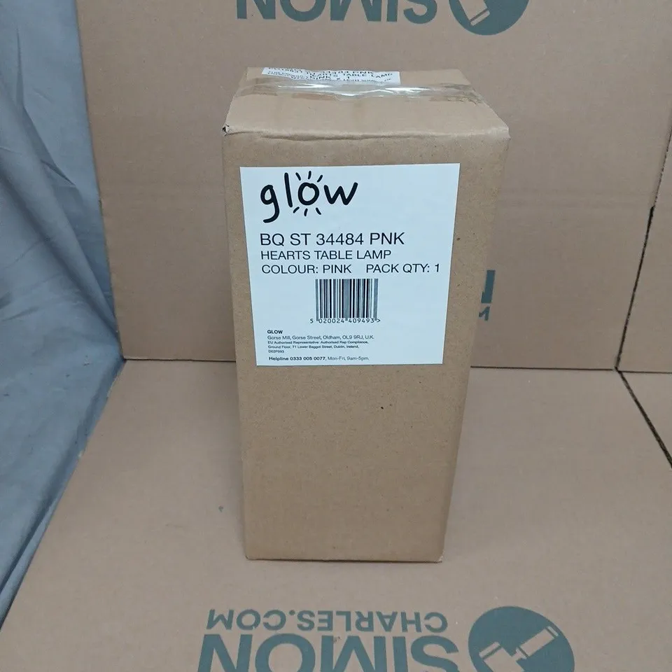 BOXED GLOW HEARTS TABLE LAMP – PINK
