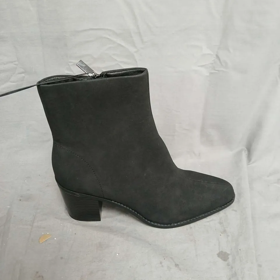 DIRTY LAUNDRY BLACK FAUX SUEDE ANKLE BOOTS, ALMOND TOE, UK 6