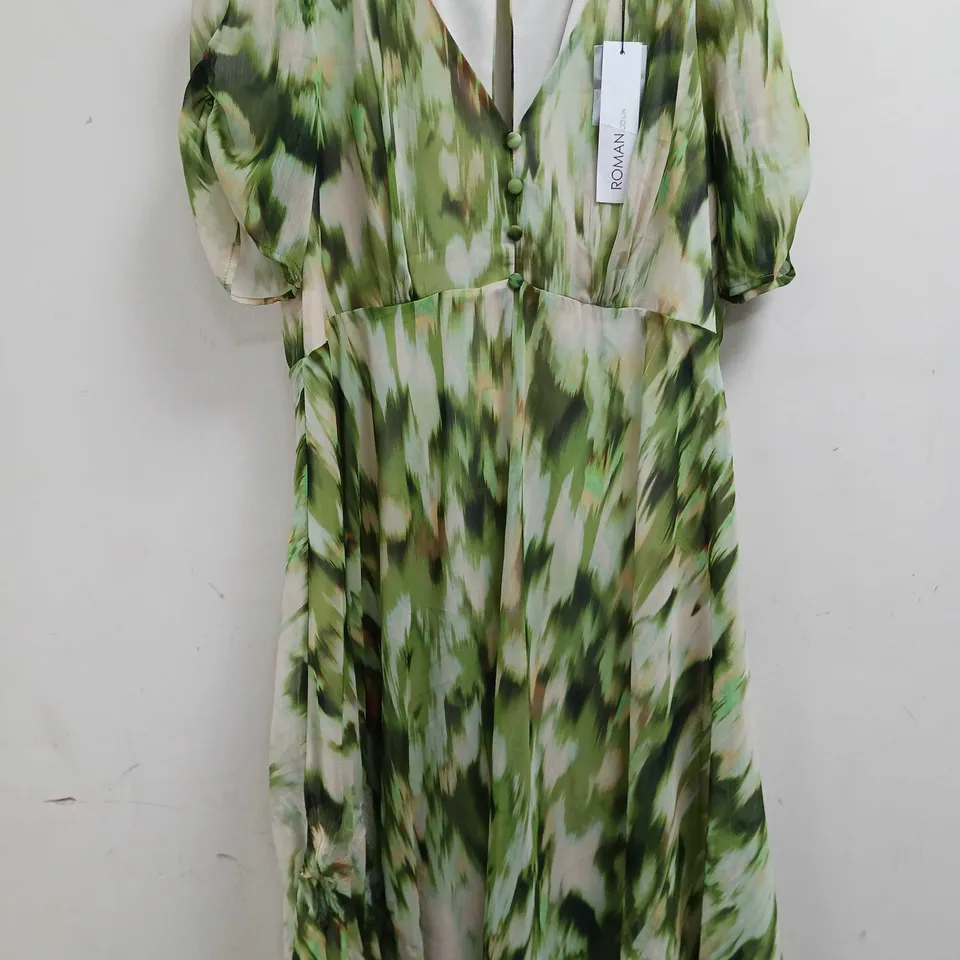 ROMAN ABSTRACT HANKY DRESS IN GREEN - SIZE 16